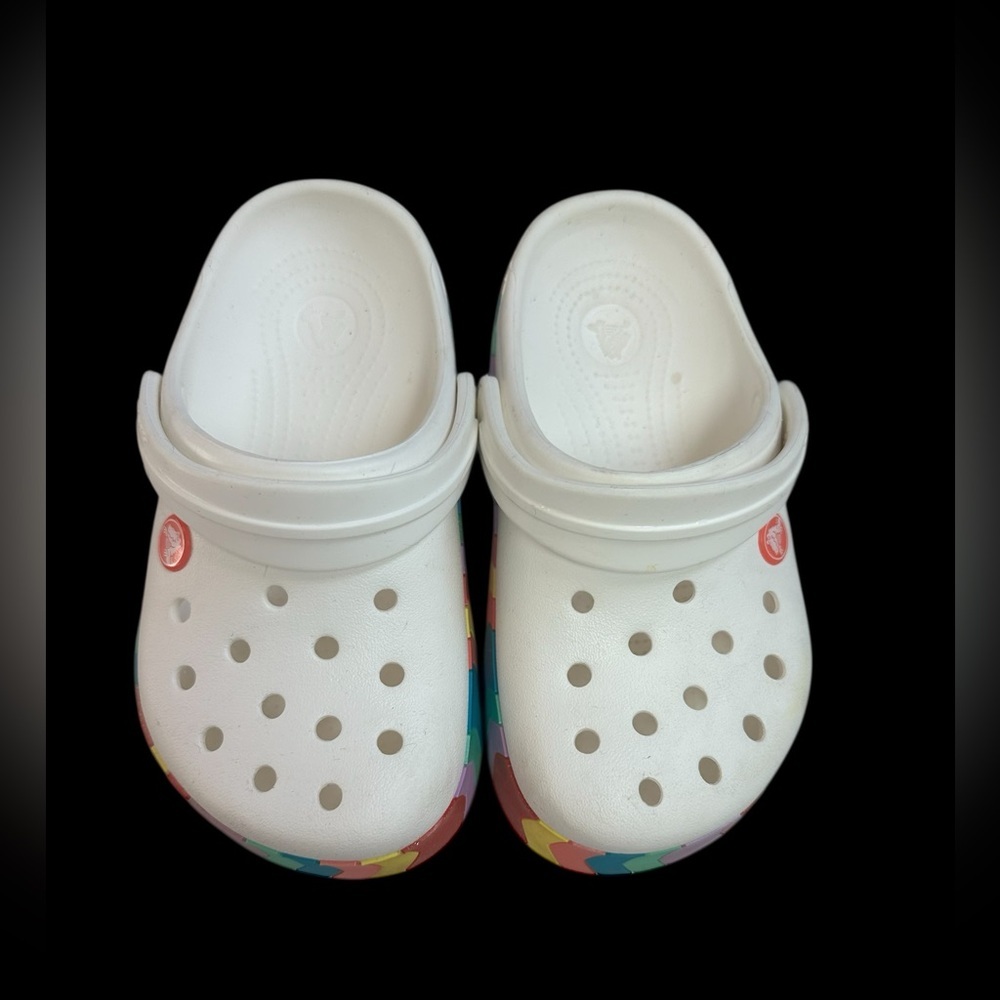 CROCS Kids White Clogs with Rainbow Accents - Picture 4 of 5